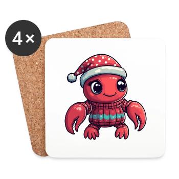 Crabe homard Noël - Dessous de verre (lot de 4) - blanc - Devant