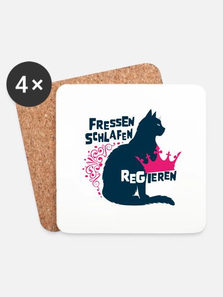 Königliche Katze - Fressen, Schlafen, Regieren - Untersetzer (4er-Set) - Weiß