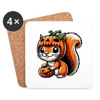 Cute Halloween Squirrel Pumpkin Cartoon - Coasters (set of 4) - white - Front