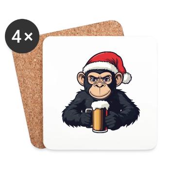 Affe Weihnachten Bier - Untersetzer (4er-Set) - Weiß - Vorne