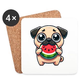 Funny Pug Watermelon Summer Cartoon - Coasters (set of 4) - white - Front