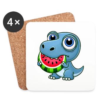 Dinosaure T-Rex avec Melon Dessin animé d’été - Dessous de verre (lot de 4) - blanc - Devant