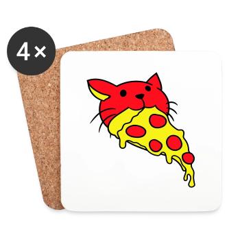 Katze Isst Salami Pizza Hunger Fast Food Essen - Untersetzer (4er-Set) - Weiß - Vorne