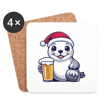 Robbe Tier Weihnachten Bier - Untersetzer (4er-Set) - Weiß - Vorne