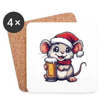 Maus Weihnachten Bier - Untersetzer (4er-Set) - Weiß - Vorne
