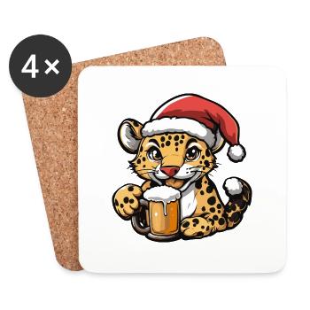 Leopard Weihnachten Bier - Untersetzer (4er-Set) - Weiß - Vorne