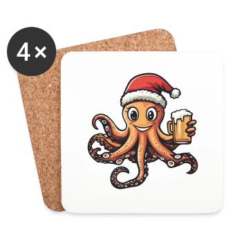 Oktopus Weihnachten Bier - Untersetzer (4er-Set) - Weiß - Vorne