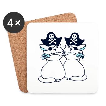 2 Pirate Cats Sabre Buccaneer Eye Patch Team - Coasters (set of 4) - white - Front