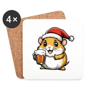 Hamster Weihnachten Bier - Untersetzer (4er-Set) - Weiß - Vorne