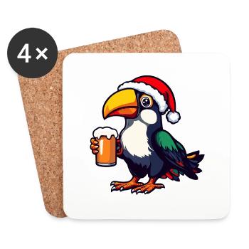 Toucan Bird Christmas Beer - Coasters (set of 4) - white - Front