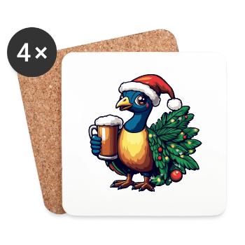 Pfau Vogel Weihnachten Bier - Untersetzer (4er-Set) - Weiß - Vorne