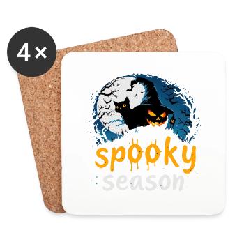 Conception d’Halloween pour la saison effrayante – Sorcière, chat et jack - Dessous de verre (lot de 4) - blanc - Devant