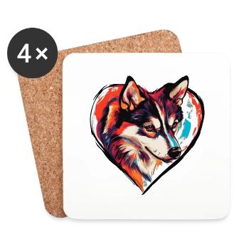 Husky Hund Herz Hundeliebe - Untersetzer (4er-Set) - Weiß - Vorne