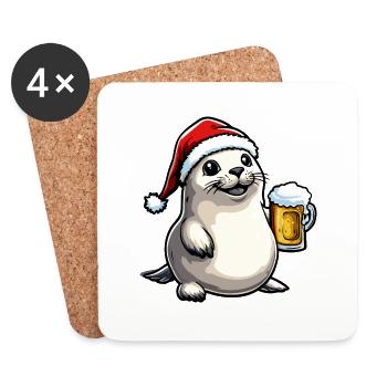 Robbe Tier Bier Xmas Weihnachten - Untersetzer (4er-Set) - Weiß - Vorne