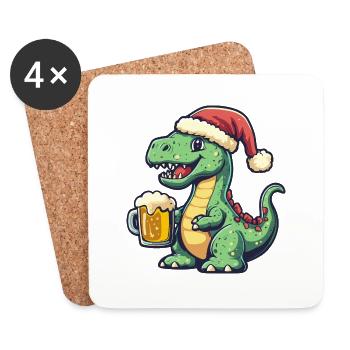 Dinosaure brontosaure bière Noël - Dessous de verre (lot de 4) - blanc - Devant