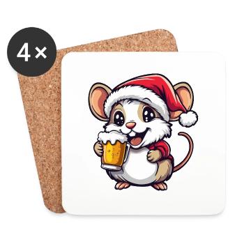 Mouse Beer Xmas Christmas - Coasters (set of 4) - white - Front