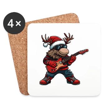 Elch Weihnachten Gitarre - Untersetzer (4er-Set) - Weiß - Vorne