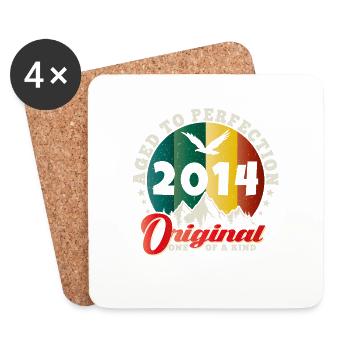 Anniversaire vintage 2014 - idée cadeau rétro 2014 - Dessous de verre (lot de 4) - blanc - Devant