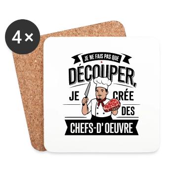 Cadeau boucher humoristique - Dessous de verre (lot de 4) - blanc - Devant