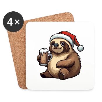 Faultier Bier Xmas Weihnachten - Untersetzer (4er-Set) - Weiß - Vorne