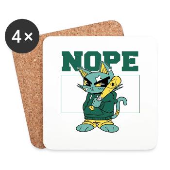 Chat en colère avec une batte de baseball - NON ! - Dessous de verre (lot de 4) - blanc - Devant