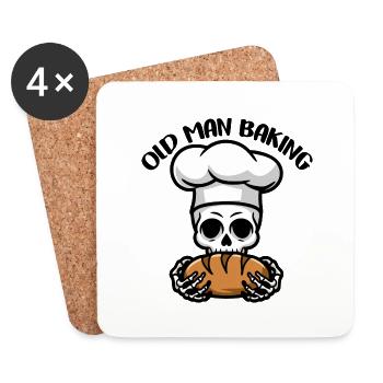 Lustiger Bäcker Skull mit Brot. Alter Mann backt - Untersetzer (4er-Set) - Weiß - Vorne
