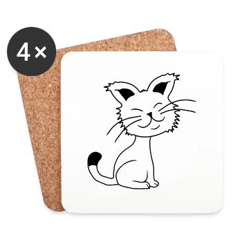 Pretty Cat Looking Happy Cheerful Smiling - Coasters (set of 4) - white - Front