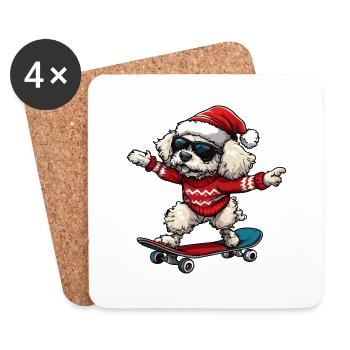Pudel Hund Weihnachten Skateboard - Untersetzer (4er-Set) - Weiß - Vorne