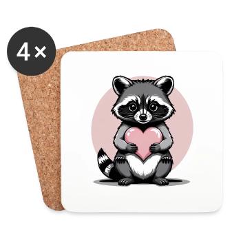 Coeur de raton laveur Coeur mignon Cadeau pour les femmes - Dessous de verre (lot de 4) - blanc - Devant