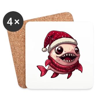 Bande dessinée de Noël poisson piranha - Dessous de verre (lot de 4) - blanc - Devant