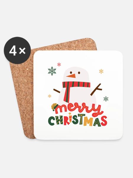 Merry Snowmas - Untersetzer (4er-Set) - Weiß