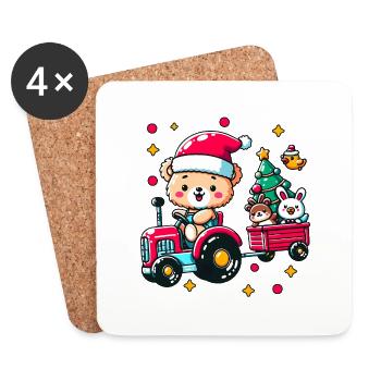 Teddy als Weihnachtsmann mit Otter und Hase fahren - Untersetzer (4er-Set) - Weiß - Vorne