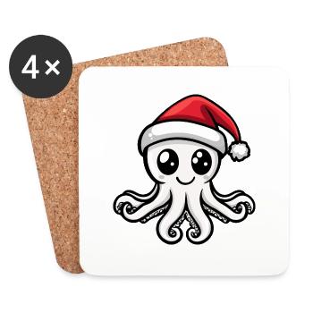 Pieuvre Noël Mignon - Dessous de verre (lot de 4) - blanc - Devant