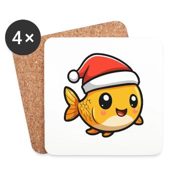 Poisson rouge Noël mignon - Dessous de verre (lot de 4) - blanc - Devant