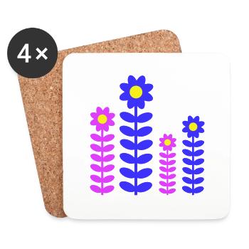 Beaucoup de jolies fleurs motif décoratif coloré belle - Dessous de verre (lot de 4) - blanc - Devant