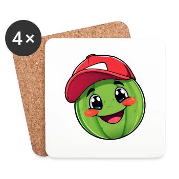 Lächelnde Wassermelonenfigur mit roter Baseballkappe - Untersetzer (4er-Set) - Weiß - Vorne