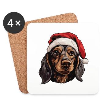 Dackel Hund Kopf Weihnachten - Untersetzer (4er-Set) - Weiß - Vorne