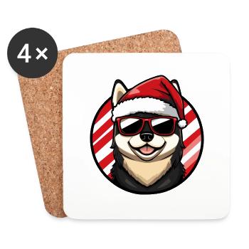 Akita Inu Chien Noël Cool - Dessous de verre (lot de 4) - blanc - Devant