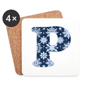Lettre P Flocons de neige - Dessous de verre (lot de 4) - blanc - Devant