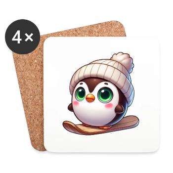 Pingouin mignon Snowboarder Sports d’hiver - Dessous de verre (lot de 4) - blanc - Devant