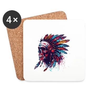Crâne de chef indien - Dessous de verre (lot de 4) - blanc - Devant