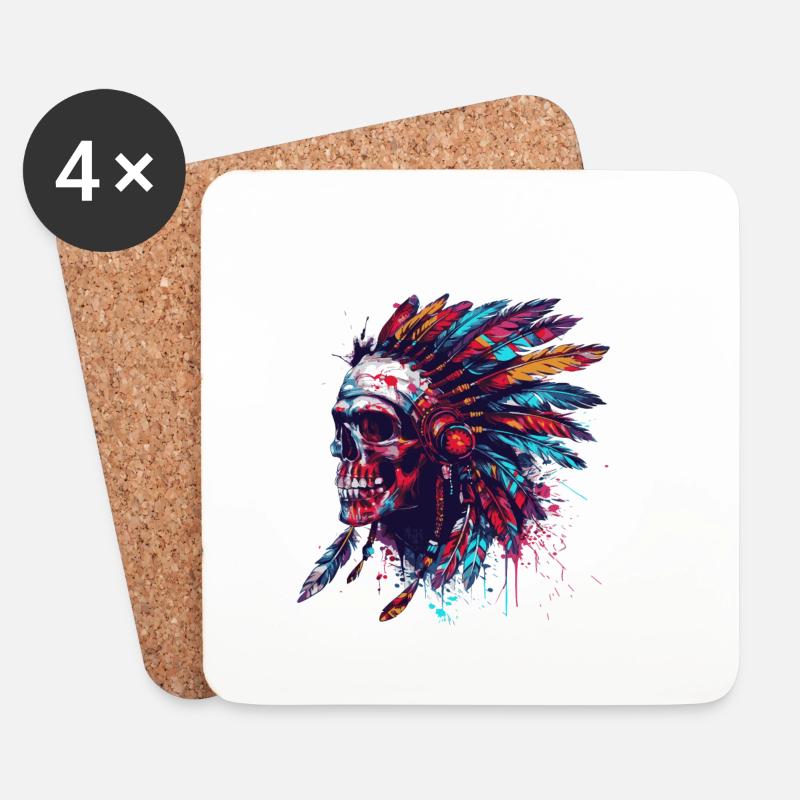 Indianer Häuptling Totenkopf - Untersetzer (4er-Set) - Weiß