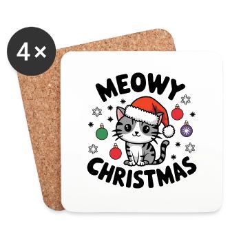 Meowy Christmas - Chat Festif et Mignon - Dessous de verre (lot de 4) - blanc - Devant