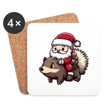 Hedgehog Santa Claus - Coasters (set of 4) - white - Front