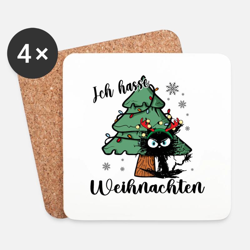 Ich Hasse Weihnachten Katze Weihnachtsbaum - Untersetzer (4er-Set) - Weiß