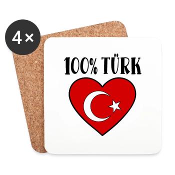100 Percent Turk Turkey Flag Heart - Coasters (set of 4) - white - Front