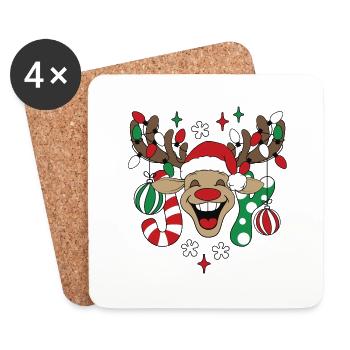 Reindeer Rudolph Christmas Ugly Christmas Sweater - Coasters (set of 4) - white - Front