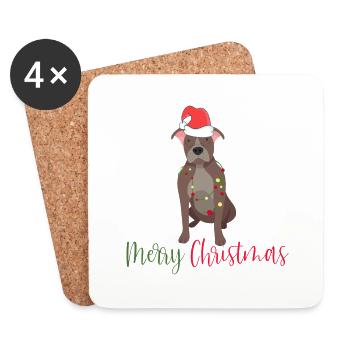 Bouledogue américain, Bully, Noël, Noël - Dessous de verre (lot de 4) - blanc - Devant