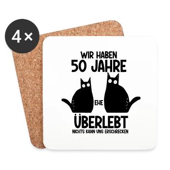 50 Jahre Ehe überlebt Goldende Hochzeit - Untersetzer (4er-Set) - Weiß - Vorne