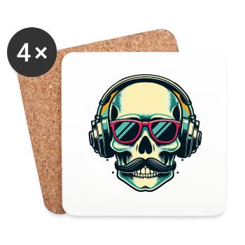 Skull in headphones - Coasters (set of 4) - white - Front